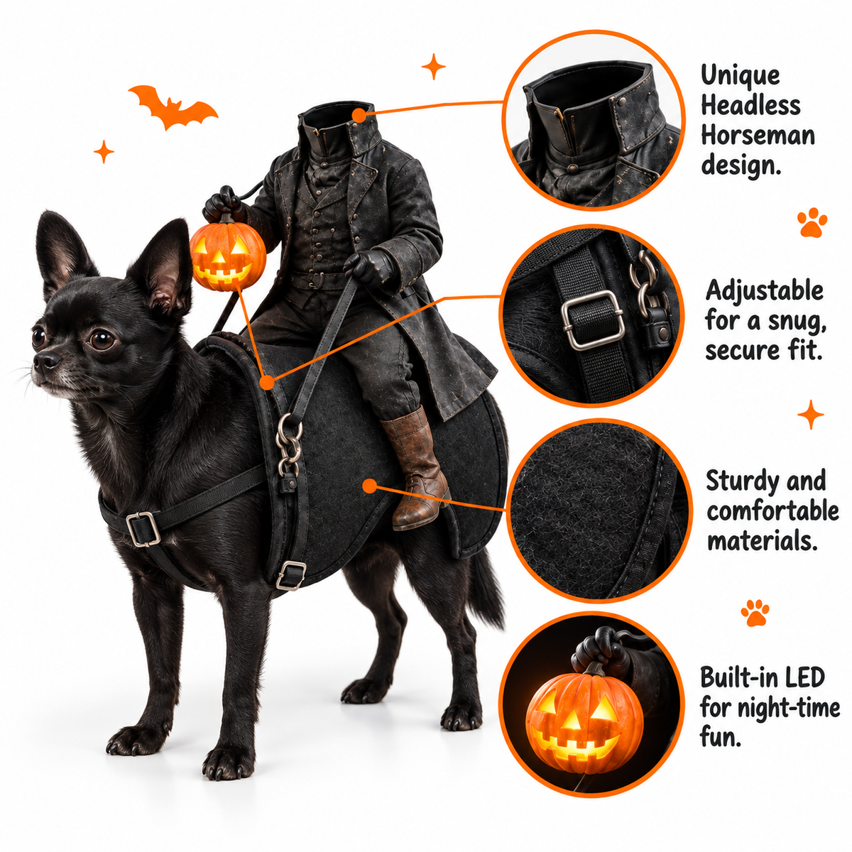 Headless Horseman Pet Costume - Halloween Dog & Cat Illusion Outfit